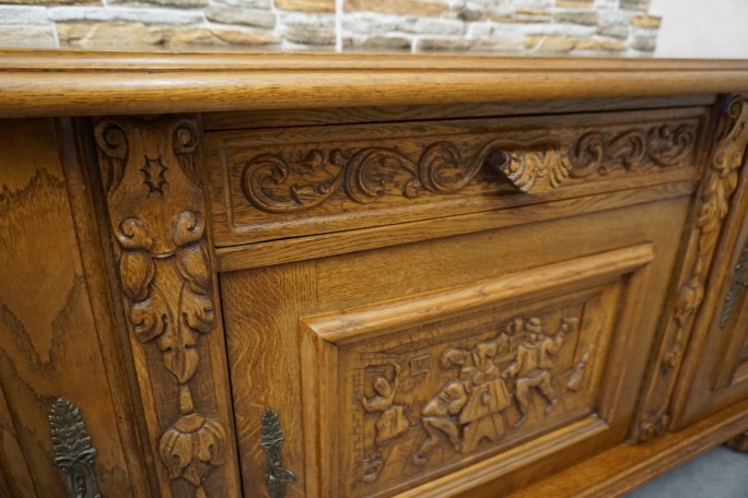 KOMODA DĘBOWA MOTYW MYŚLIWSKI RZEŹBIONA 3...