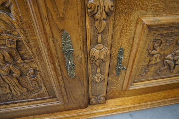 KOMODA DĘBOWA MOTYW MYŚLIWSKI RZEŹBIONA 3...