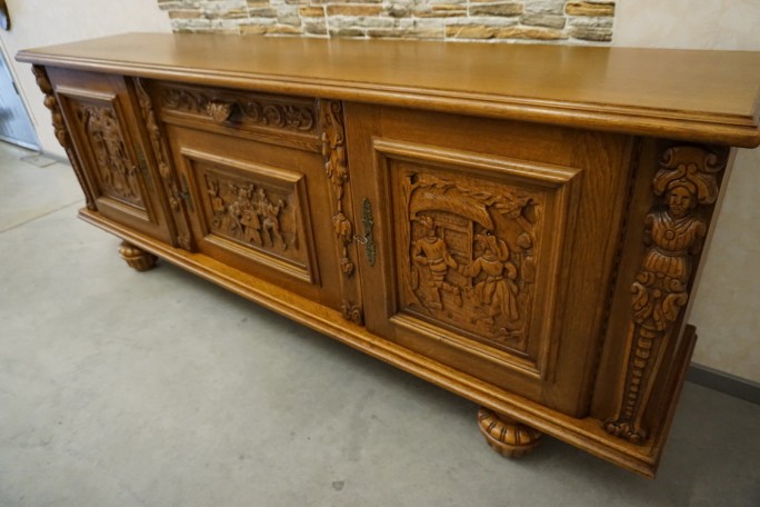 KOMODA DĘBOWA MOTYW MYŚLIWSKI RZEŹBIONA 3...