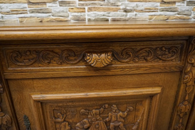 KOMODA DĘBOWA MOTYW MYŚLIWSKI RZEŹBIONA 3...