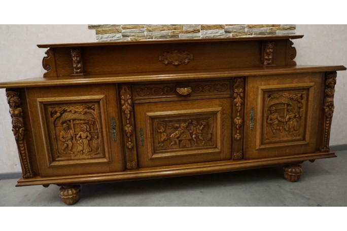 KOMODA DĘBOWA RZĘŹBIONA Z NADSTAWKĄ SZER. 245 CM