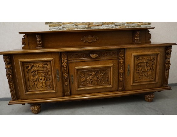 KOMODA DĘBOWA RZĘŹBIONA Z NADSTAWKĄ SZER. 245 CM