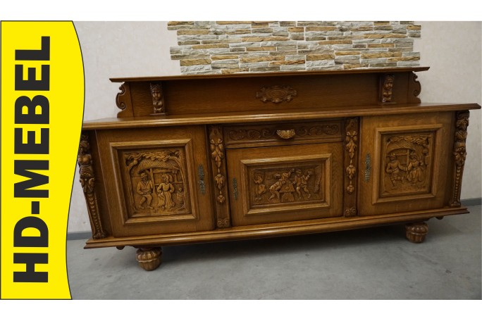 KOMODA DĘBOWA RZĘŹBIONA Z NADSTAWKĄ SZER. 245 CM