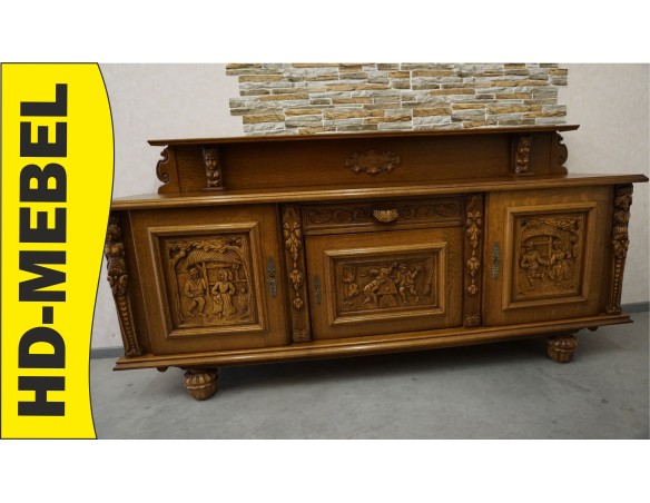 KOMODA DĘBOWA RZĘŹBIONA Z NADSTAWKĄ SZER. 245 CM