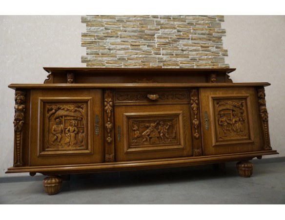 KOMODA DĘBOWA RZĘŹBIONA Z NADSTAWKĄ SZER. 245 CM