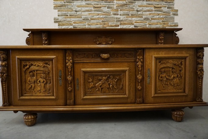 KOMODA DĘBOWA RZĘŹBIONA Z NADSTAWKĄ SZER. 245 CM