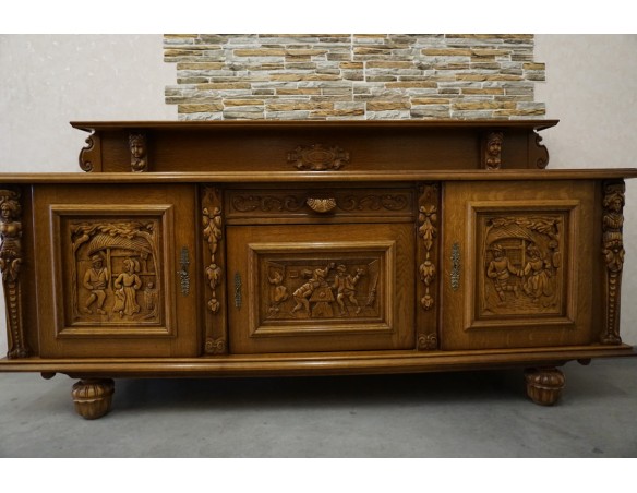 KOMODA DĘBOWA RZĘŹBIONA Z NADSTAWKĄ SZER. 245 CM