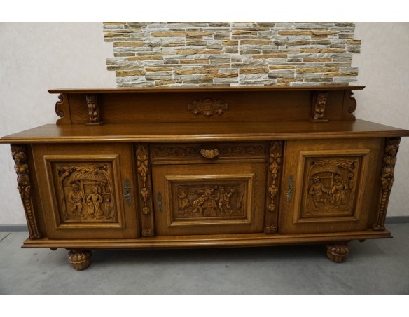 KOMODA DĘBOWA RZĘŹBIONA Z NADSTAWKĄ SZER. 245 CM