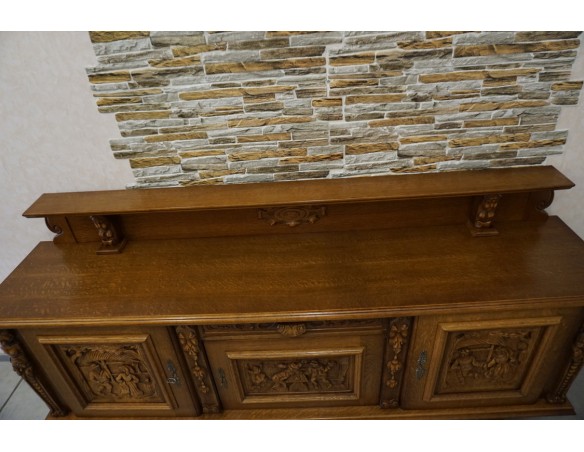 KOMODA DĘBOWA RZĘŹBIONA Z NADSTAWKĄ SZER. 245 CM