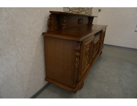KOMODA DĘBOWA RZĘŹBIONA Z NADSTAWKĄ SZER. 245 CM