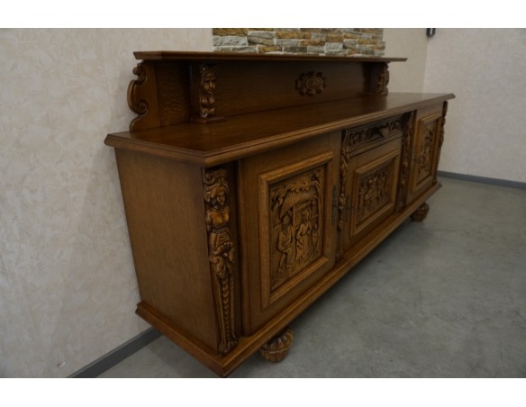 KOMODA DĘBOWA RZĘŹBIONA Z NADSTAWKĄ SZER. 245 CM