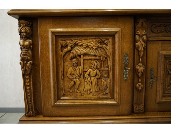 KOMODA DĘBOWA RZĘŹBIONA Z NADSTAWKĄ SZER. 245 CM