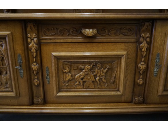 KOMODA DĘBOWA RZĘŹBIONA Z NADSTAWKĄ SZER. 245 CM