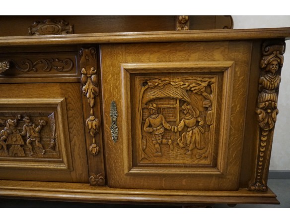 KOMODA DĘBOWA RZĘŹBIONA Z NADSTAWKĄ SZER. 245 CM