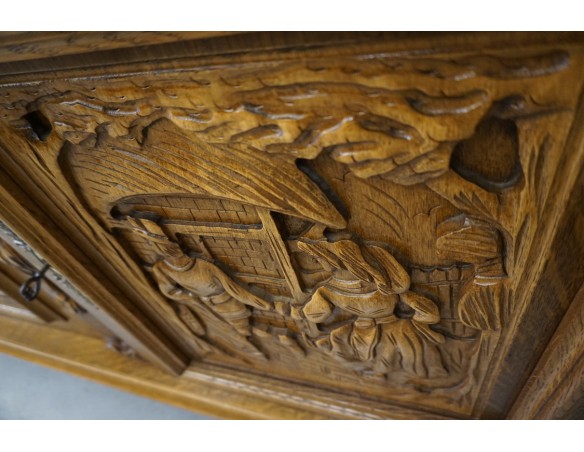 KOMODA DĘBOWA RZĘŹBIONA Z NADSTAWKĄ SZER. 245 CM