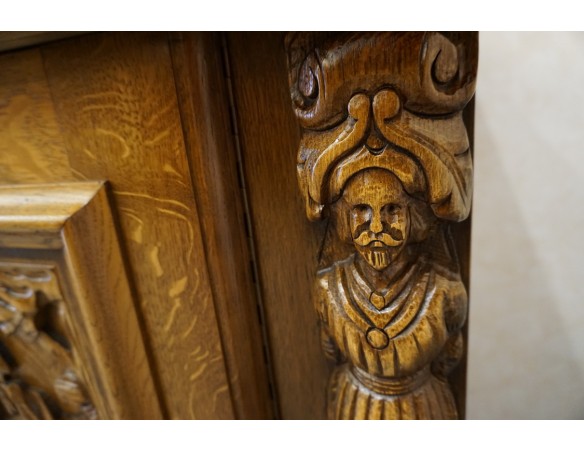 KOMODA DĘBOWA RZĘŹBIONA Z NADSTAWKĄ SZER. 245 CM