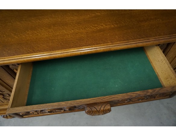 KOMODA DĘBOWA RZĘŹBIONA Z NADSTAWKĄ SZER. 245 CM