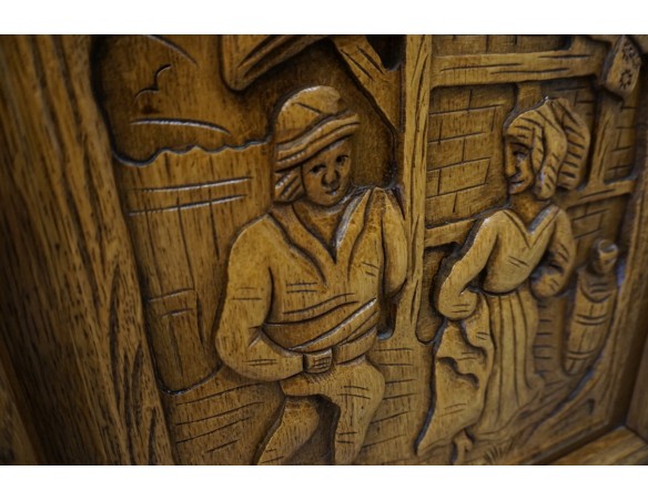 KOMODA DĘBOWA RZĘŹBIONA Z NADSTAWKĄ SZER. 245 CM