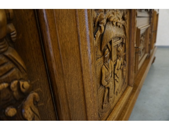 KOMODA DĘBOWA RZĘŹBIONA Z NADSTAWKĄ SZER. 245 CM