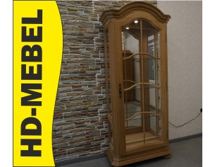 WITRYNA PODŚWIETLANA Z LITEGO DĘBU SZKLANE PÓŁKI , LUSTRO...