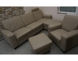 SKÓRA NATURALNA BEŻOWA NAROŻNA Z FUNKCJĄ SPANIA + FOTEL +... 2