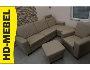 SKÓRA NATURALNA BEŻOWA NAROŻNA Z FUNKCJĄ SPANIA + FOTEL +...