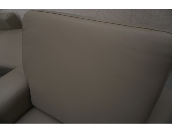 SKÓRA NATURALNA BEŻOWA NAROŻNA Z FUNKCJĄ SPANIA + FOTEL + PUFA