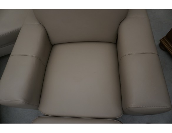 SKÓRA NATURALNA BEŻOWA NAROŻNA Z FUNKCJĄ SPANIA + FOTEL + PUFA