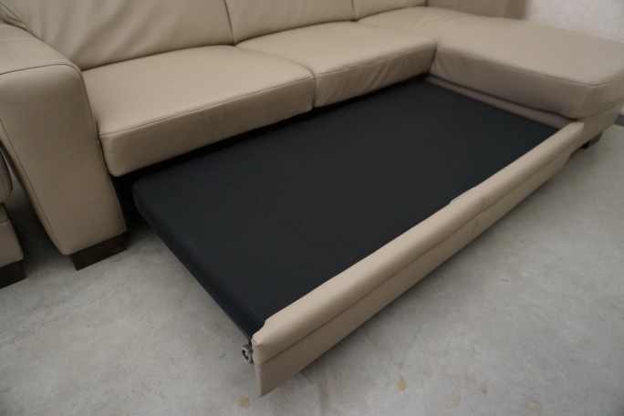 SKÓRA NATURALNA BEŻOWA NAROŻNA Z FUNKCJĄ SPANIA...