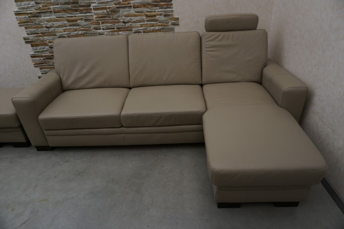 SKÓRA NATURALNA BEŻOWA NAROŻNA Z FUNKCJĄ SPANIA...