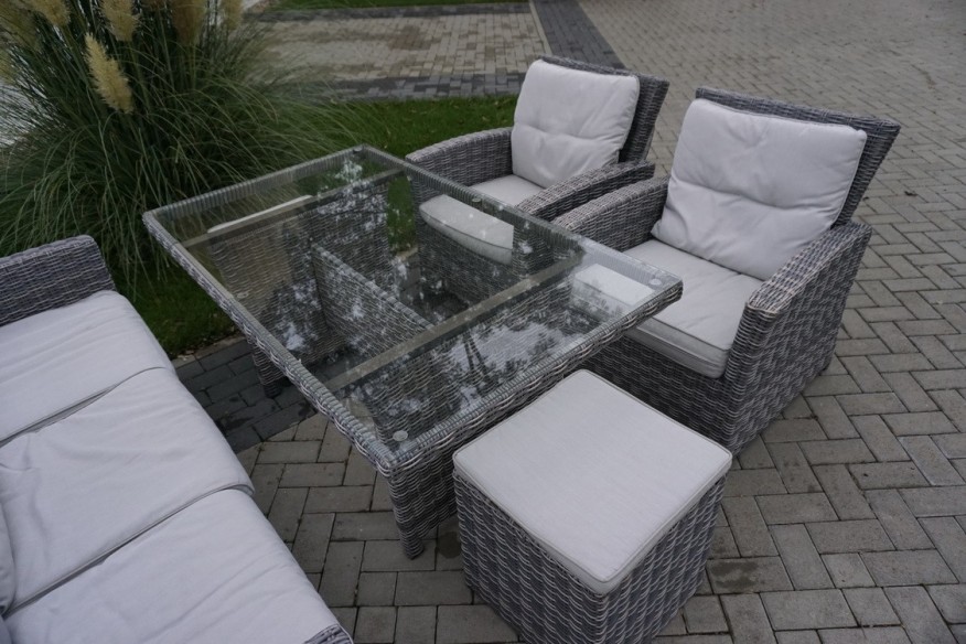 ZESTAW DO OGRODU TARAS STÓŁ + SOFA 3 OSOBOWA + 2 FOTELE  TECHNORATTAN