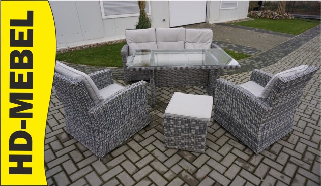 ZESTAW NA OGRÓD TARAS SOFA 3 OSOBOWA + 2 FOTELE + STÓŁ +...