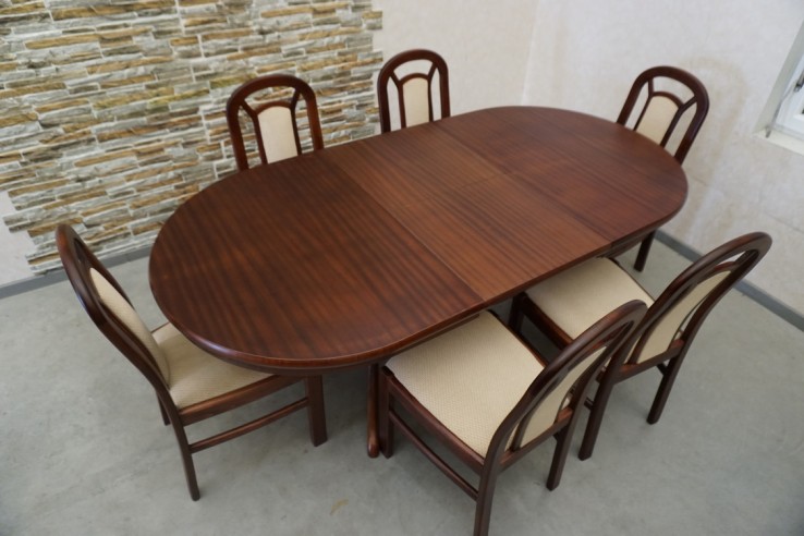 STOŁ MAHONIOWY ROZKŁADANY + 6 KRZESEŁ SZER....