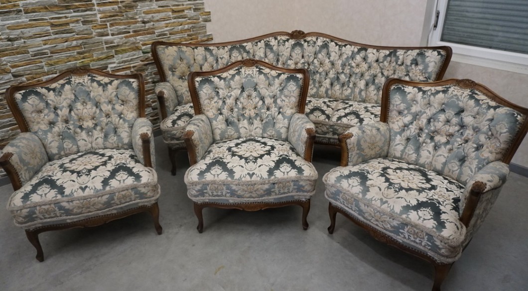 ZESTAW CHIPPENDALE SOFA 3 OSOBOWA + 3 FOTELE Warrings Ludwik Filip
