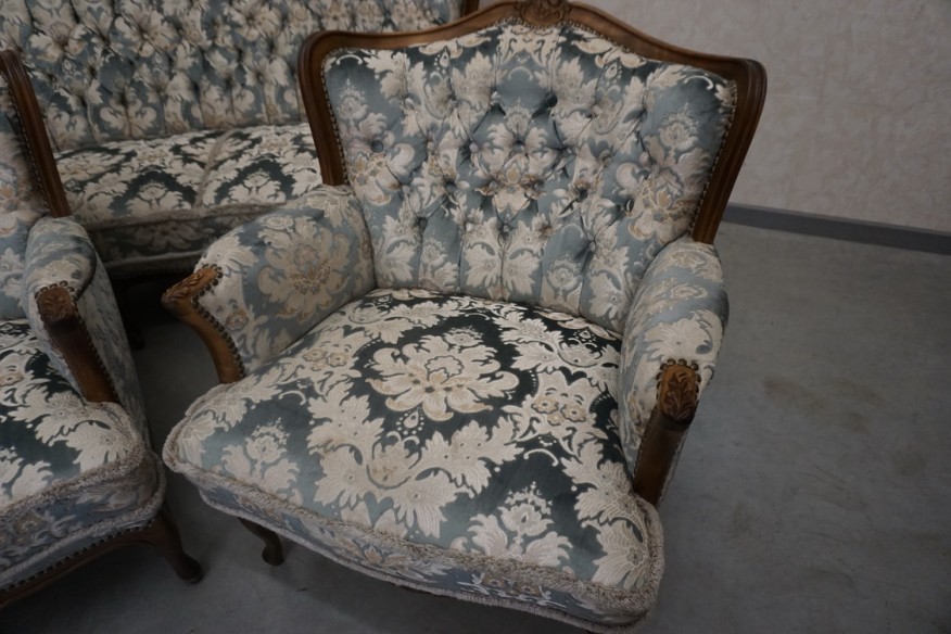 ZESTAW CHIPPENDALE SOFA 3 OSOBOWA + 3 FOTELE Warrings Ludwik Filip