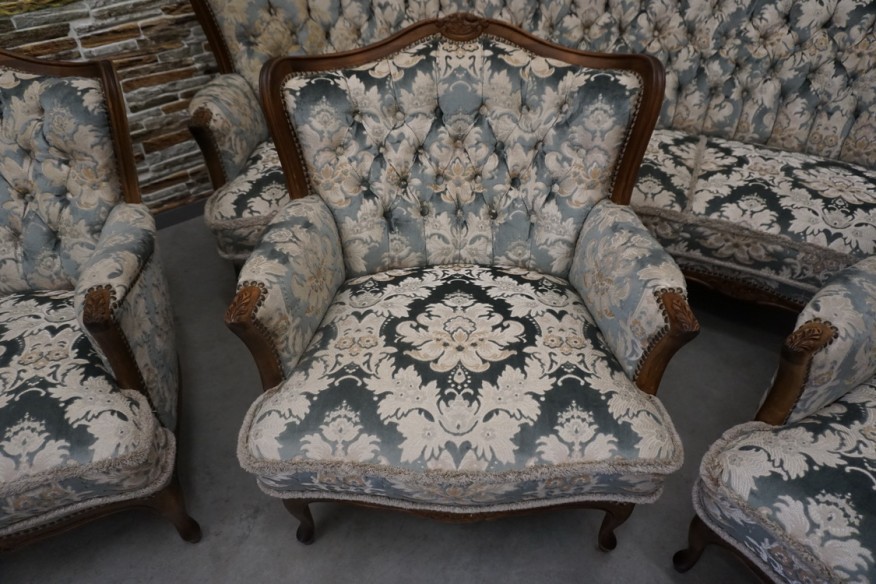 ZESTAW CHIPPENDALE SOFA 3 OSOBOWA + 3 FOTELE Warrings Ludwik Filip