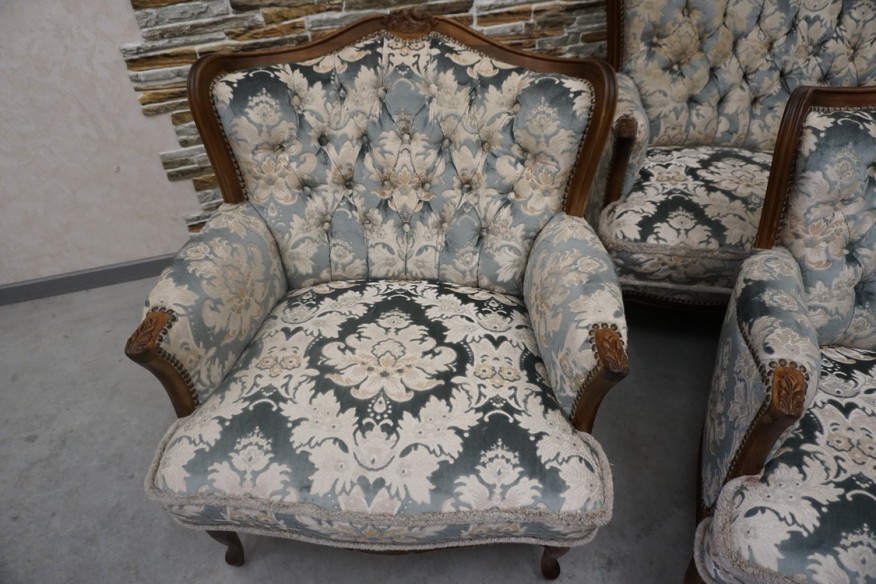 ZESTAW CHIPPENDALE SOFA 3 OSOBOWA + 3 FOTELE Warrings Ludwik Filip
