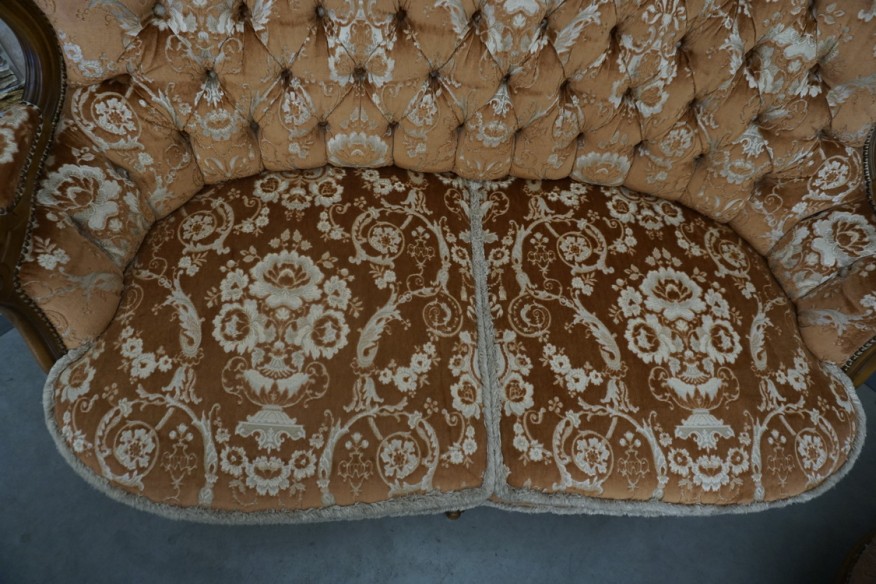 ZESTAW CHIPPENDALE LUDWIK FILIP SOFA 2 OSOBOWA + 2 FOTELE  + PODNÓŻEK - PUFA