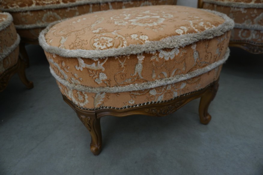 ZESTAW CHIPPENDALE LUDWIK FILIP SOFA 2 OSOBOWA + 2 FOTELE  + PODNÓŻEK - PUFA