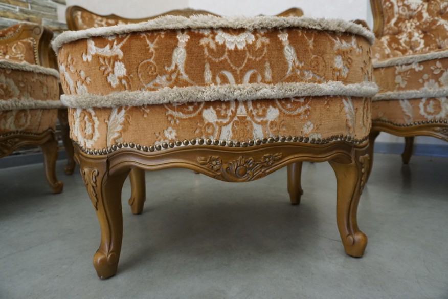 ZESTAW CHIPPENDALE LUDWIK FILIP SOFA 2 OSOBOWA + 2 FOTELE  + PODNÓŻEK - PUFA