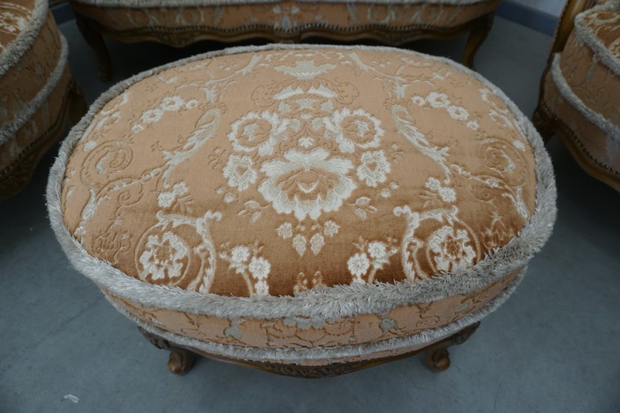 ZESTAW CHIPPENDALE LUDWIK FILIP SOFA 2 OSOBOWA + 2 FOTELE  + PODNÓŻEK - PUFA