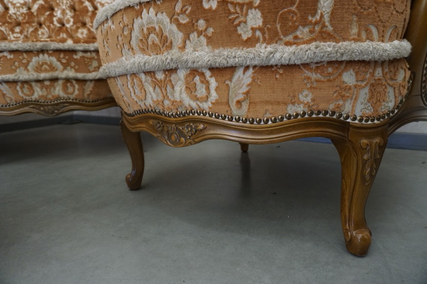 ZESTAW CHIPPENDALE LUDWIK FILIP SOFA 2 OSOBOWA + 2 FOTELE  + PODNÓŻEK - PUFA