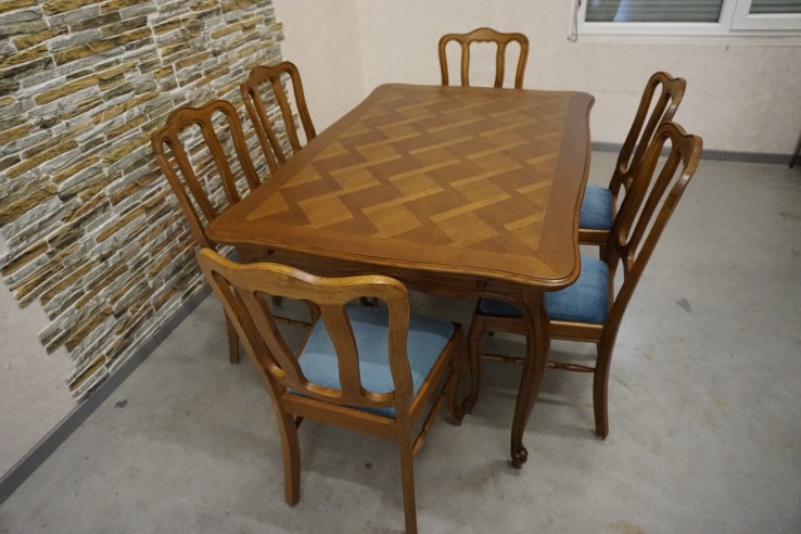 STÓŁ DĘBOWY ROZKŁADANY + 6 KRZESEŁ CHIPPENDALE