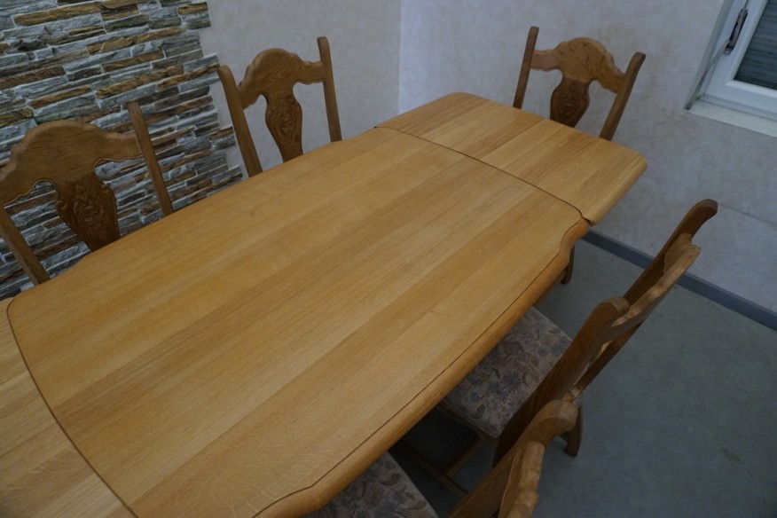 STÓŁ Z LITEGO DĘBU ROZKŁADANY + 6 KRZESEŁ DĘBOWYCH NATURALNY JASNY