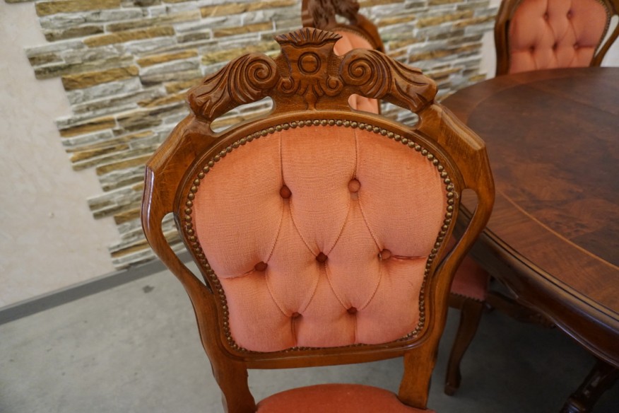 STÓŁ OKRĄGŁY INTARSJA ROZKŁADANY W STYLU CHIPPENDALE ŚREDNIA 120 CM