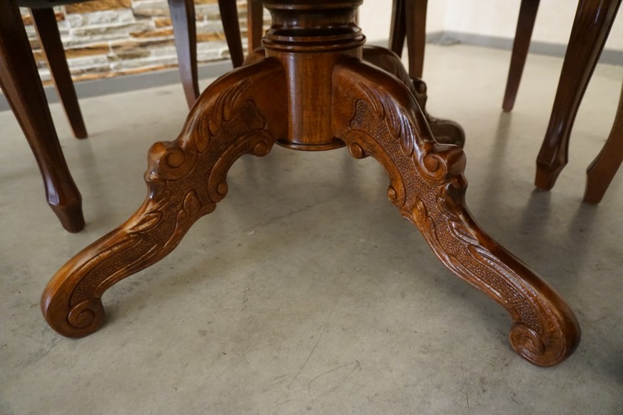 STÓŁ OKRĄGŁY INTARSJA ROZKŁADANY W STYLU CHIPPENDALE ŚREDNIA 120 CM