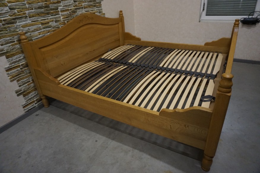 ŁÓŻKO DĘBOWE DWUOSOBOWE Z LITEGO DĘBU 2 x STELAŻE REGULOWANE 100/200 CM
