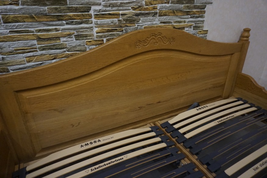 ŁÓŻKO DĘBOWE DWUOSOBOWE Z LITEGO DĘBU 2 x STELAŻE REGULOWANE 100/200 CM