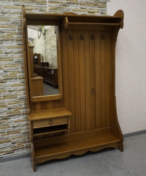 GARDEROBA DĘBOWA Z LITEGO DĘBU LUSTRO , WIESZAKI , SZUFLADA , SZER. 130 CM